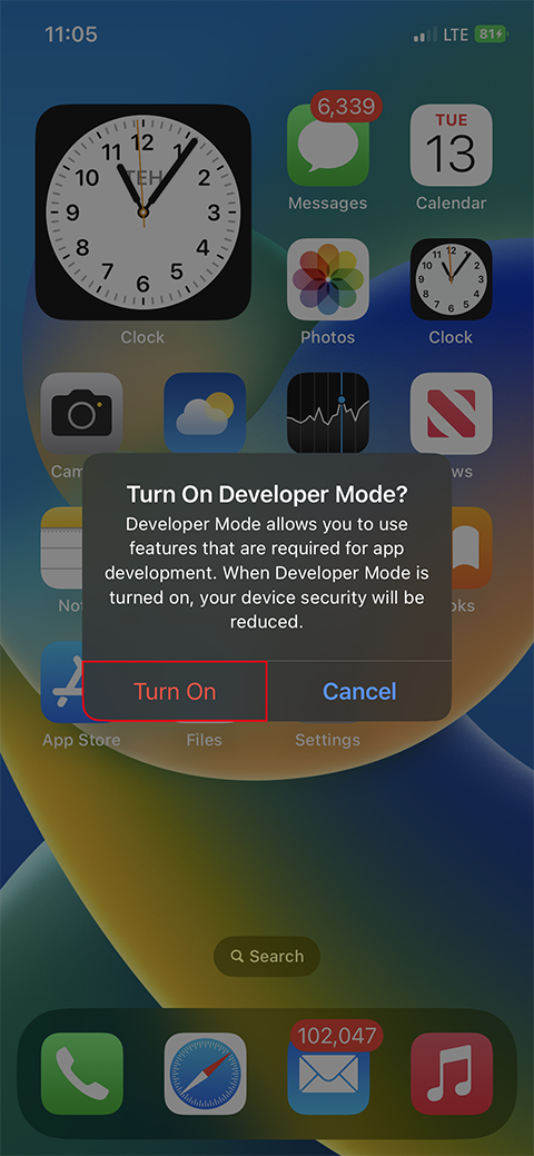 پیام هشدار برای فعال کردن حالت Developer Mode