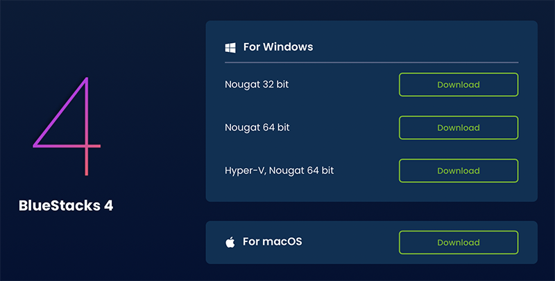 نمایی از صفحه دانلود BlueStacks