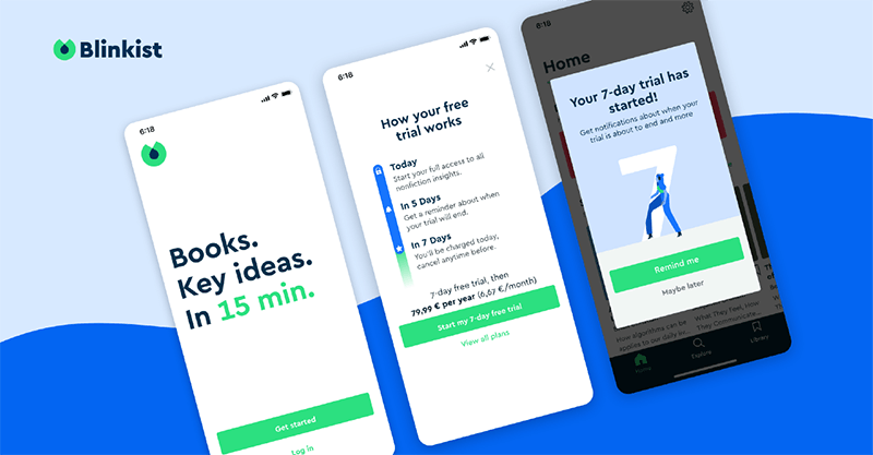 محیط کاربری اپلیکیشن Blinkist