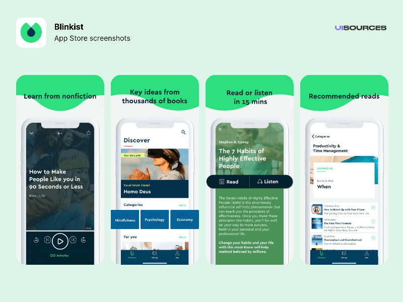 محیط کاربری اپلیکیشن Blinkist