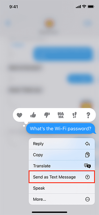 تصویری از قابلیت Send as Text Message