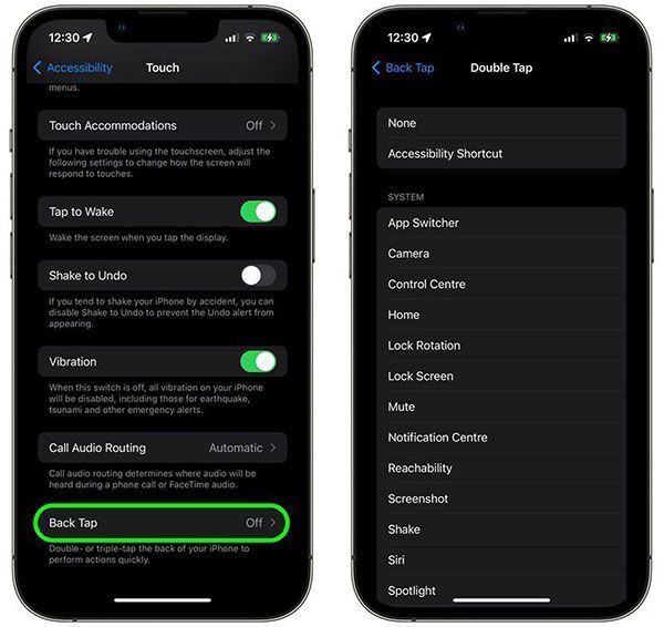 مراحل تنظیم قابلیت Back Tap