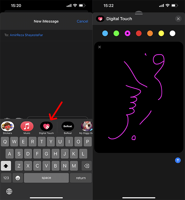 مراحل ارسال دست نوشته در iMessage