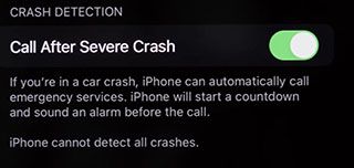 تنظیمات CRASH DETECTION روی آیفون                           