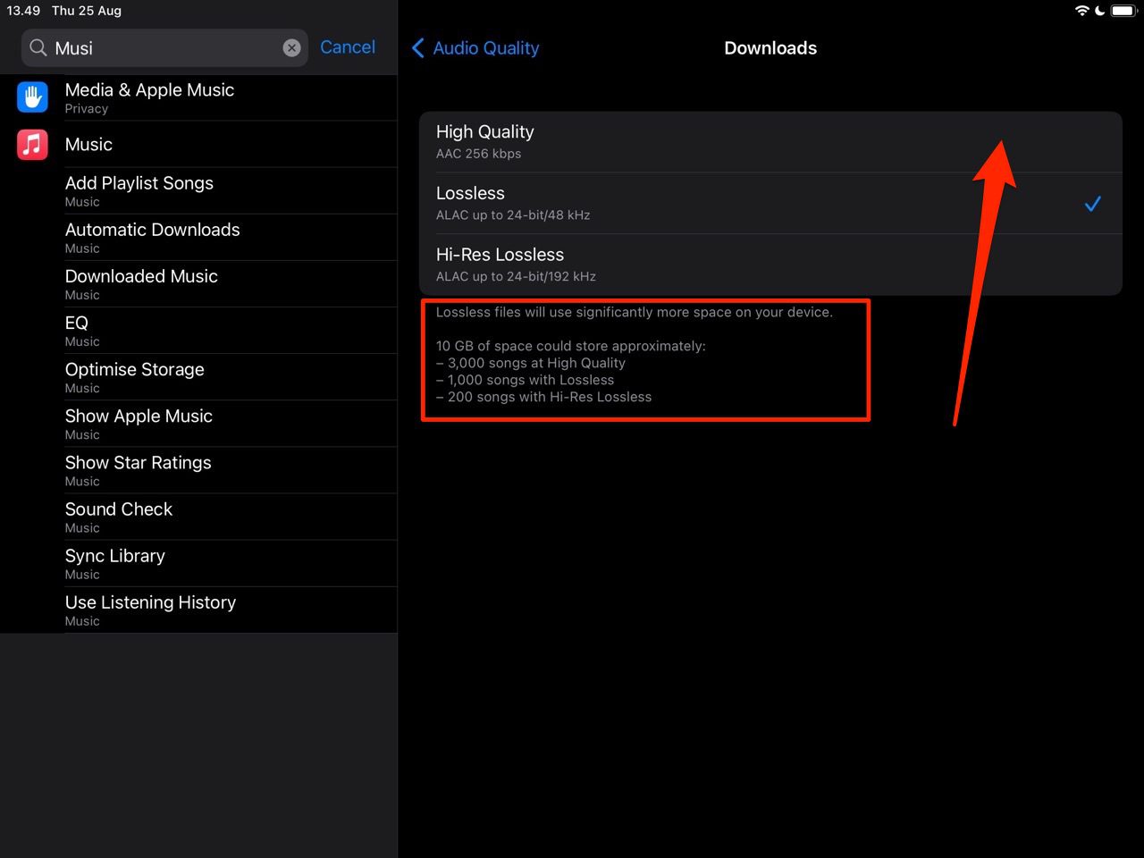 تغییر کیفیت دانلود Apple Music در آیپد