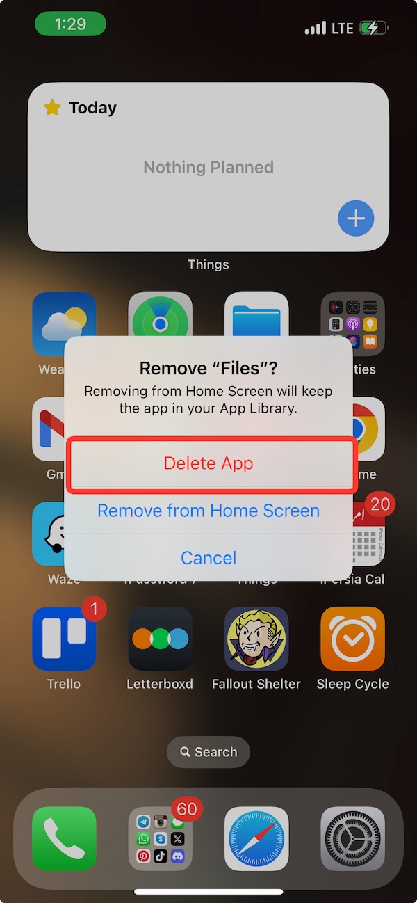حذف برنامه Files