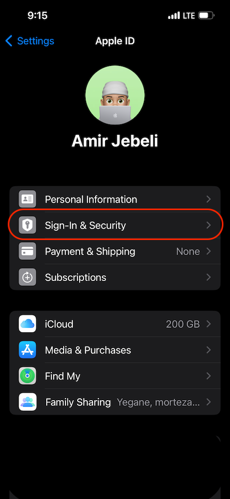 تنظیمات اپل آیدی