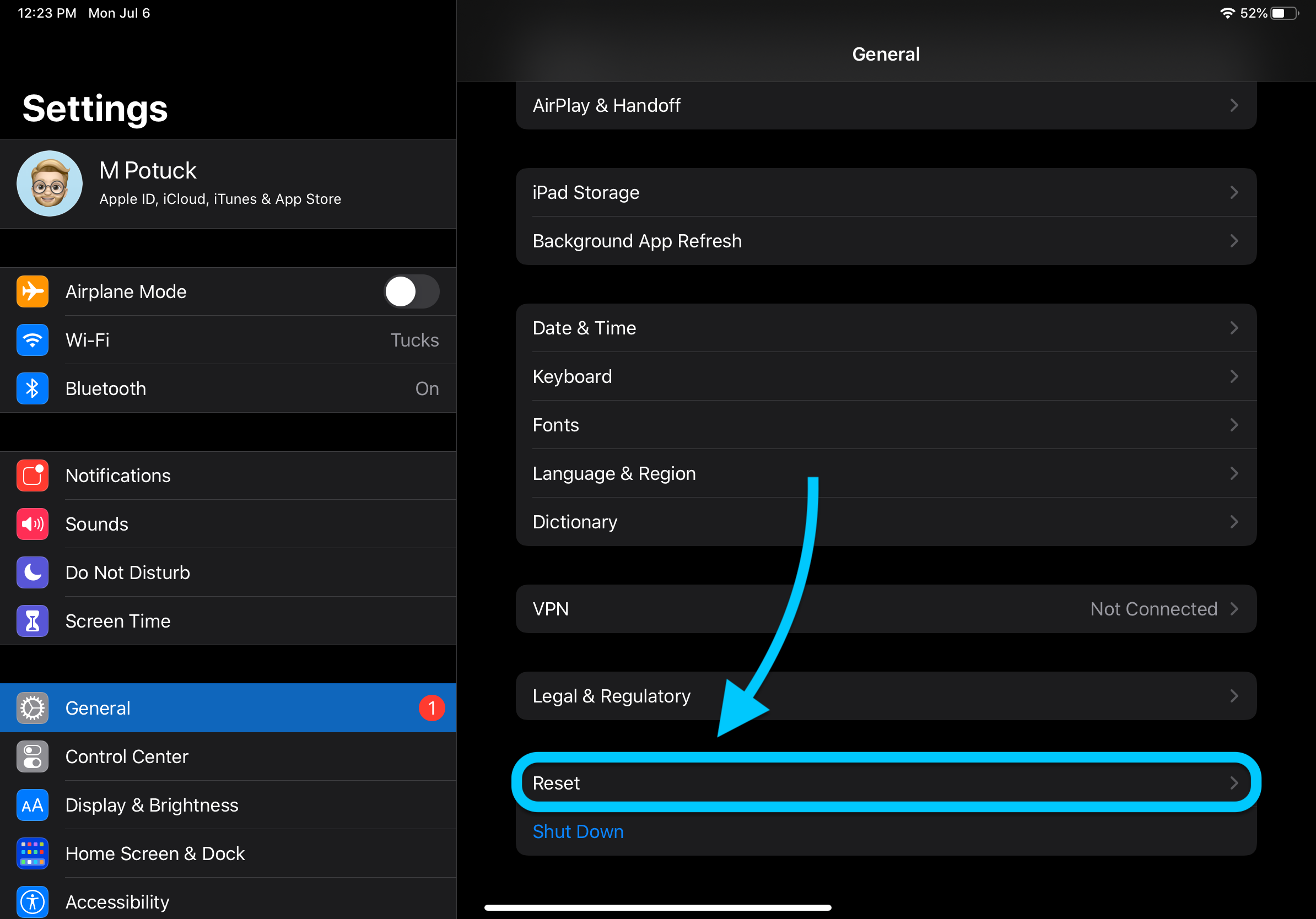 گزینه ریست در iPadOS 14