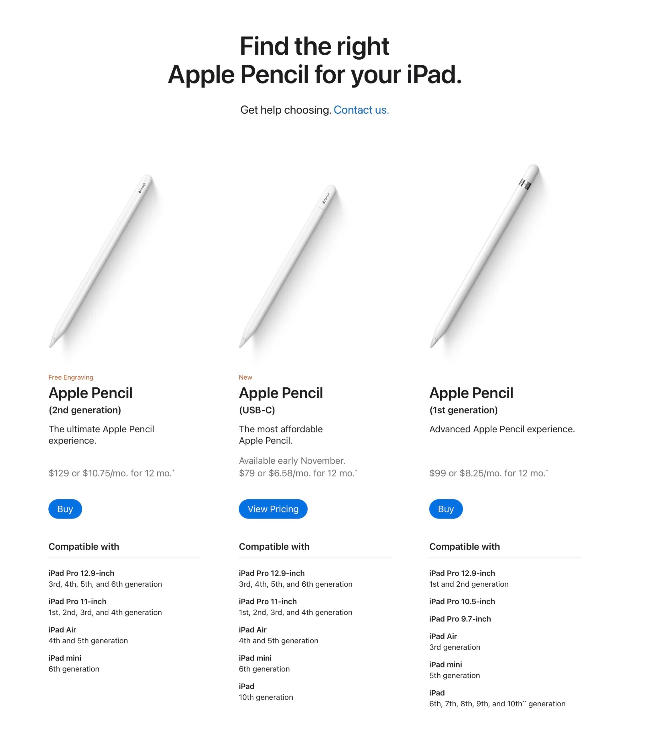 سه نسل از Apple Pencil