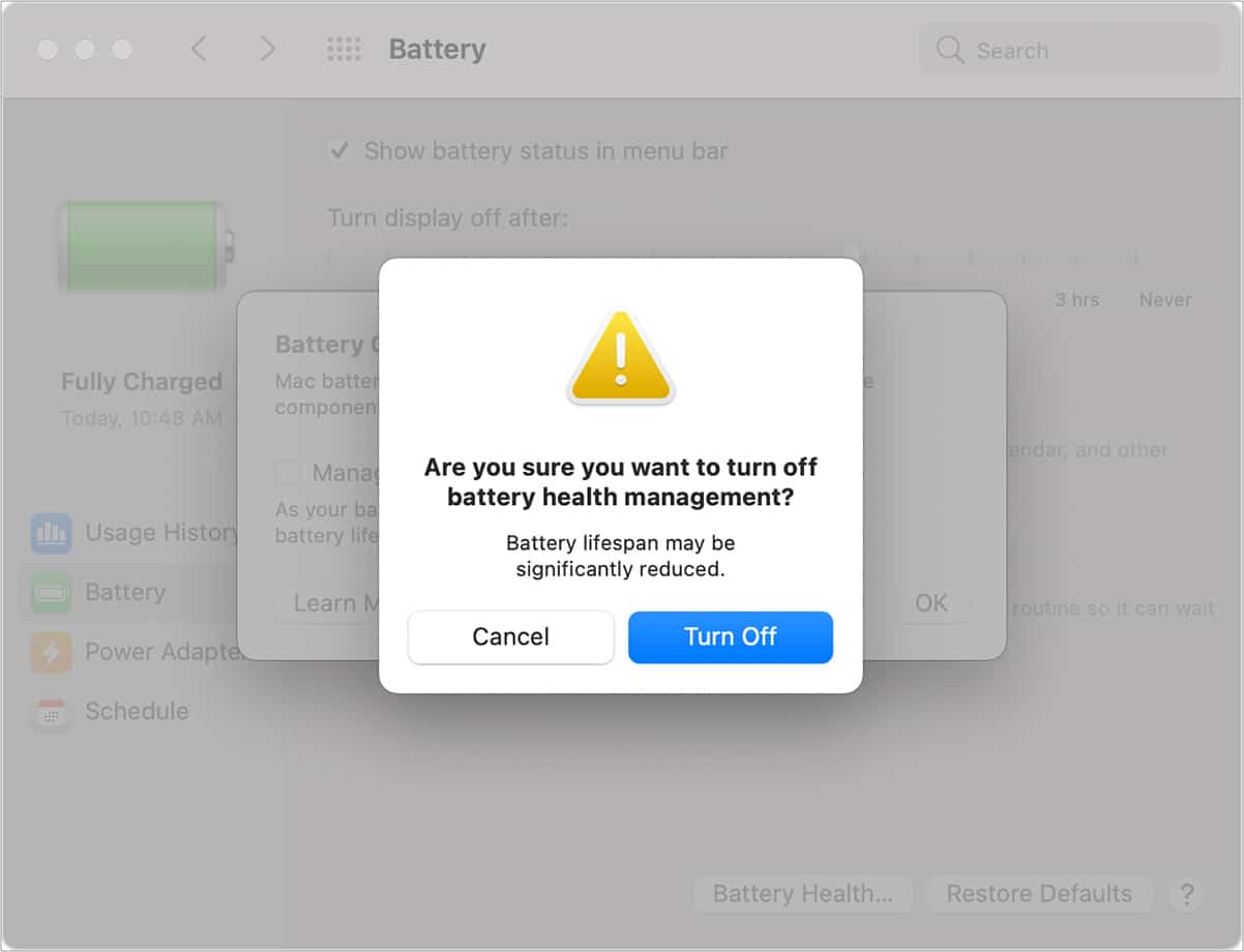 خاموش کردن Battery Health Management