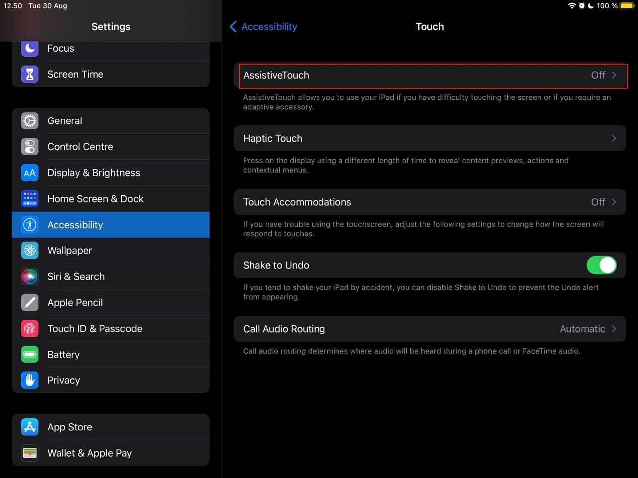 روشن کردن AssistiveTouch برای iPad