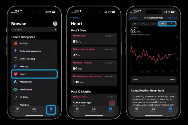 تاریخچه ضربان نبض در Apple Watch
