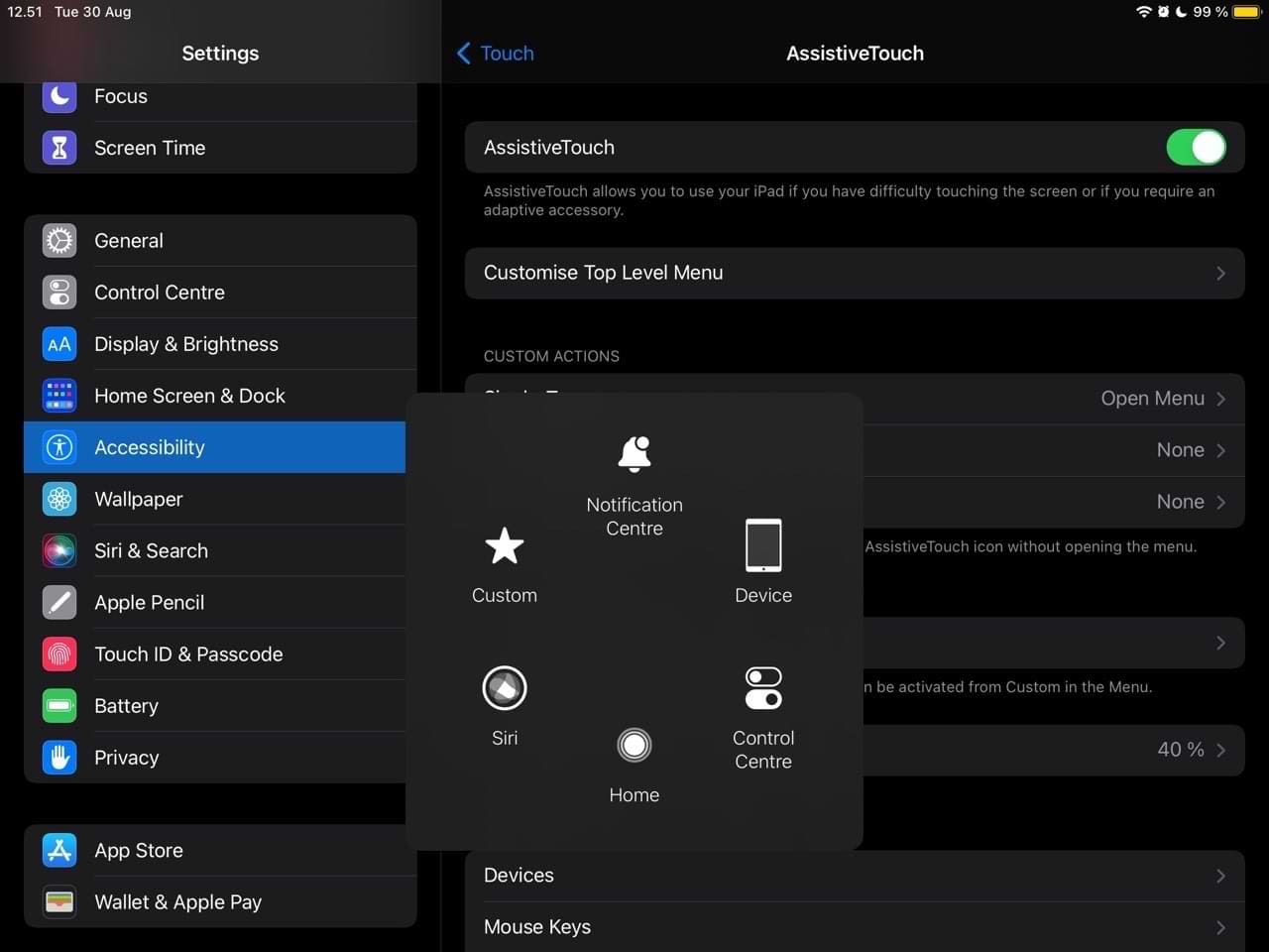 آپشن های AssistiveTouch