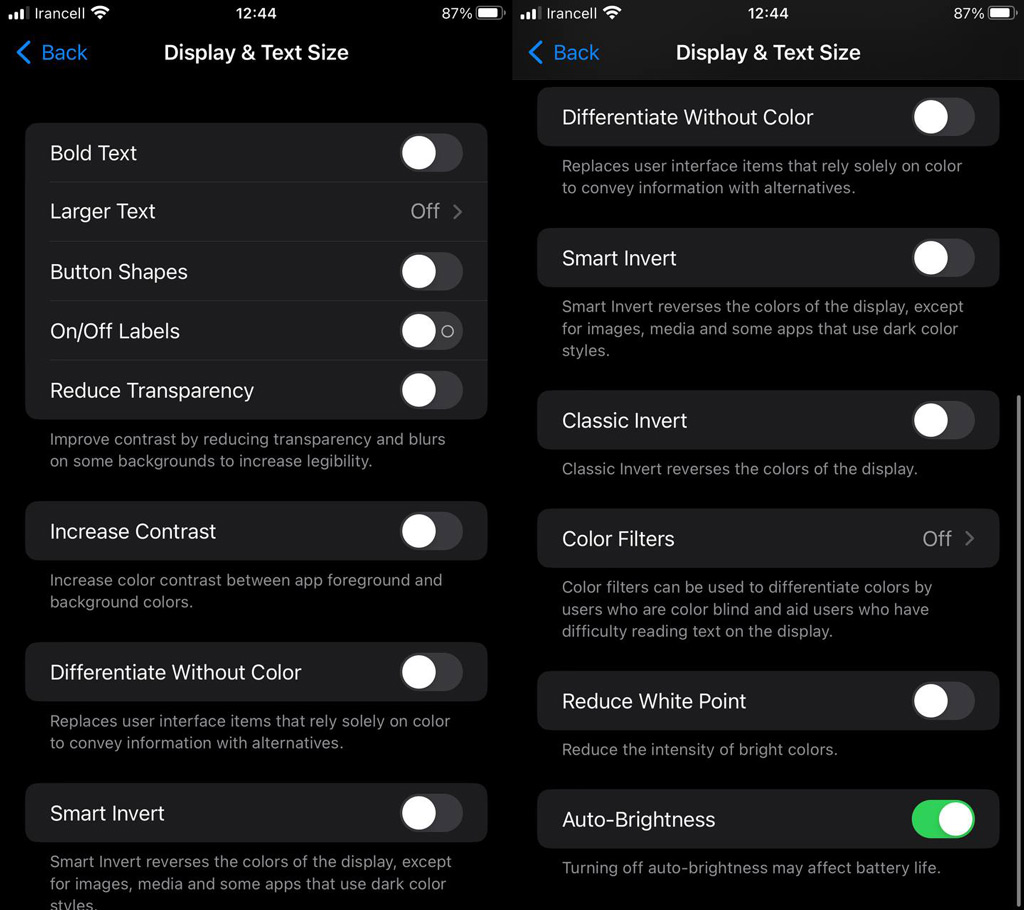 معرفی گزینه‌های Display & Tests بخش Accessibility آیفون