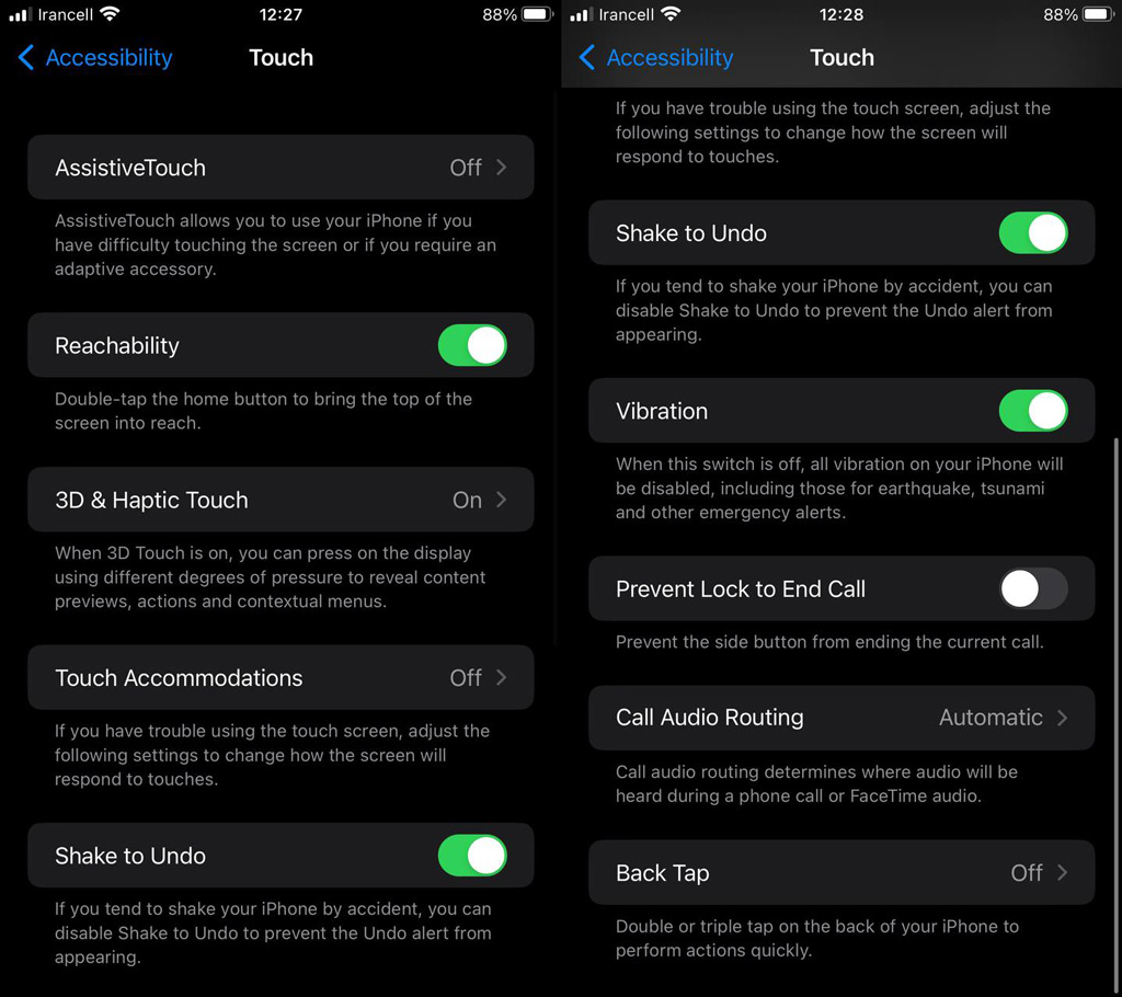 معرفی گزینه‌های Touch بخش Accessibility آیفون