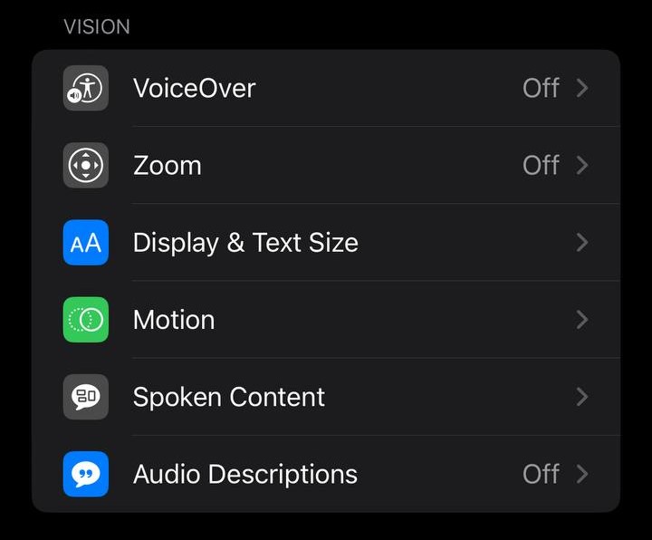 معرفی گزینه‌های Vision بخش Accessibility آیفون