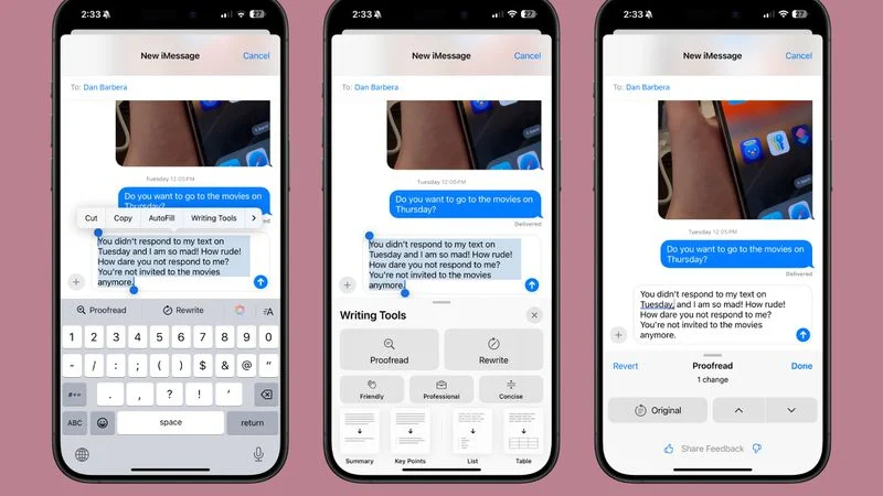 ابزارهای کمکی نوشتن آیمسیج در iOS 18
