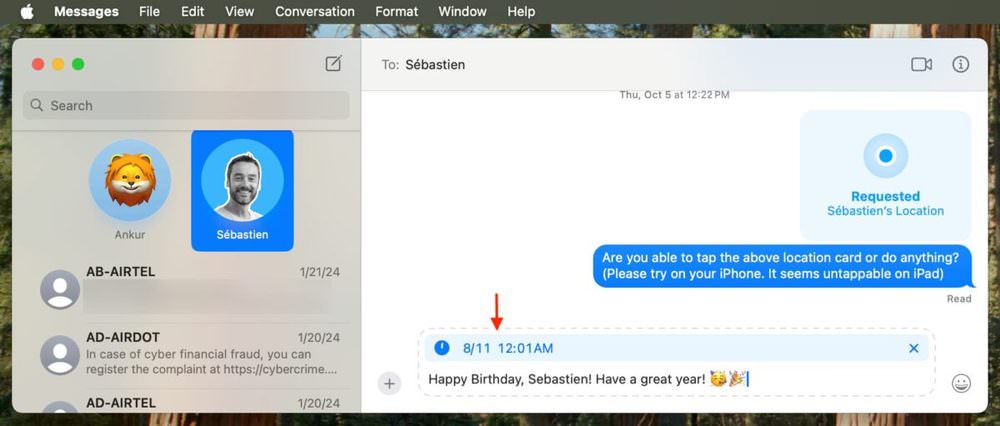 زمان‌بندی پیام‌ها در iMessage مک او اس