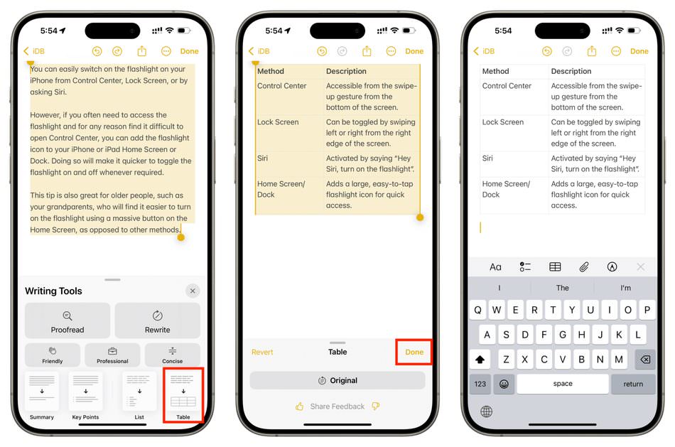قابلیت تبدیل متن به جدول در Apple Intelligence