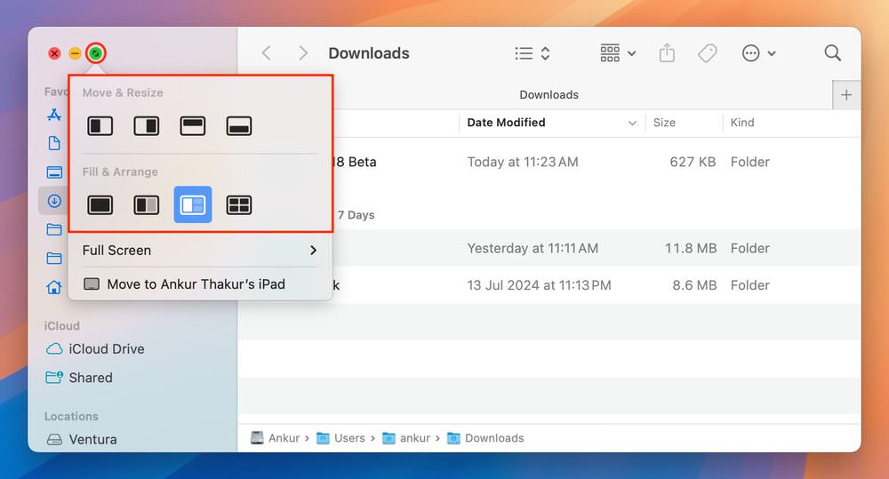 چفت کردن پنجره‌ها در macOS Sequoia