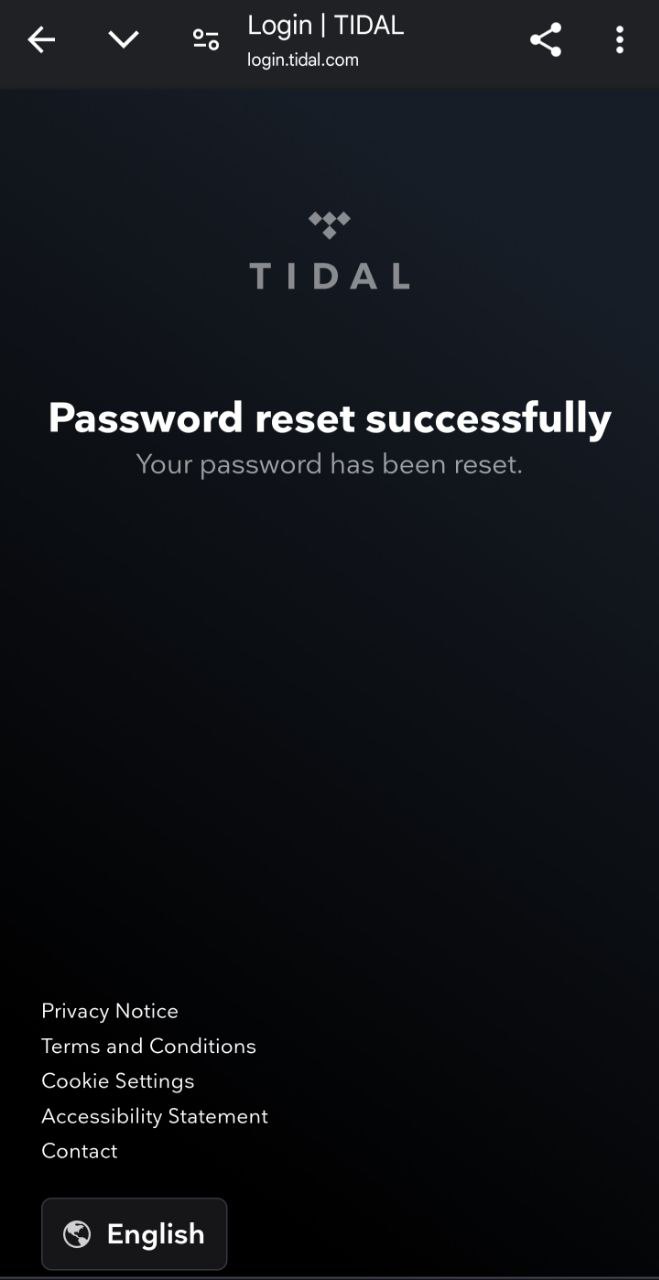 تغییر پسورد tidal با موفقیت