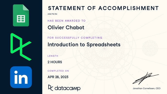 نمونه دیگری از گواهینامه پایان دوره DataCamp