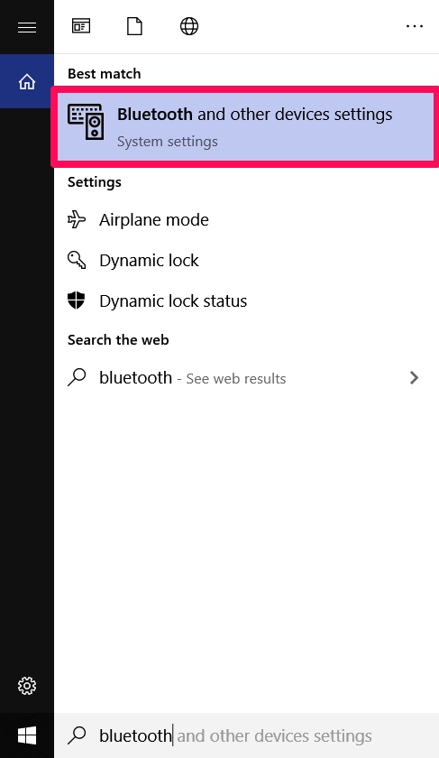 جست‌وجو Bluetooth در Search Bar ویندوز
